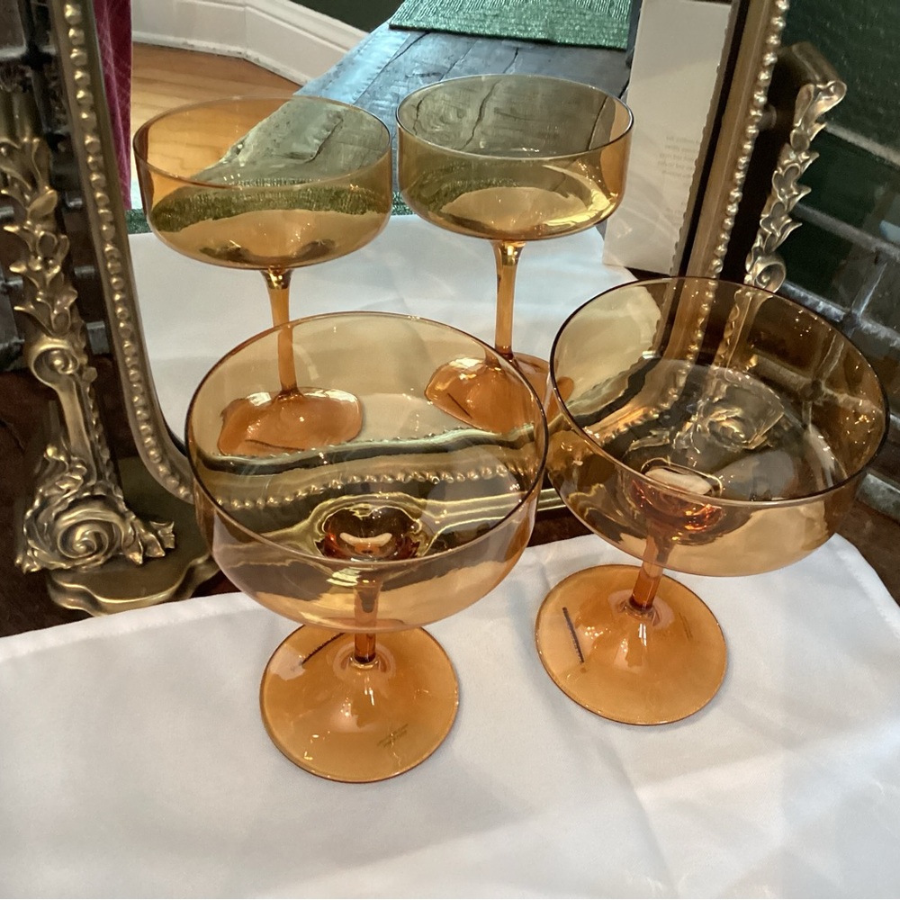 Anthropologie Morgan Coupe Glasses -orange set of 2 NIB